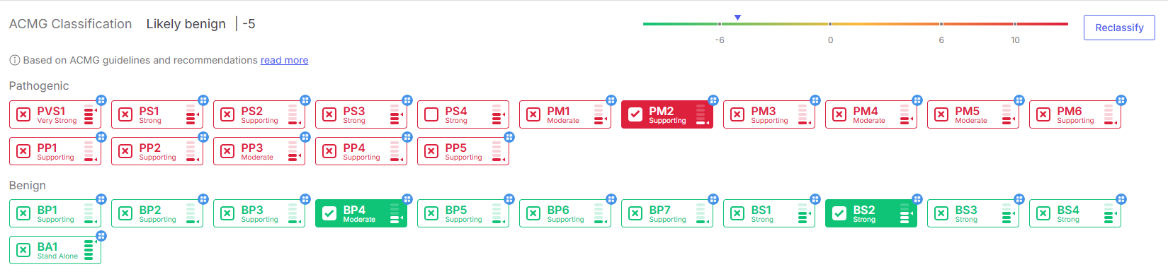 Fig. 6. Curate icon for ACMG classification in the Evidence tab.