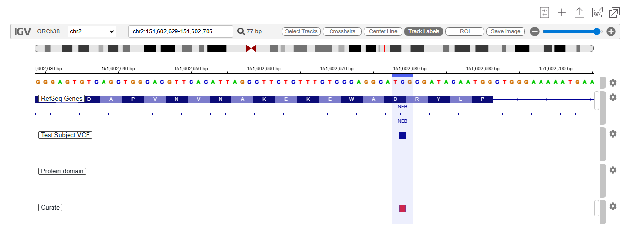 Fig. 7. Curate visualisation track in the Visualization tab of the Variant page.