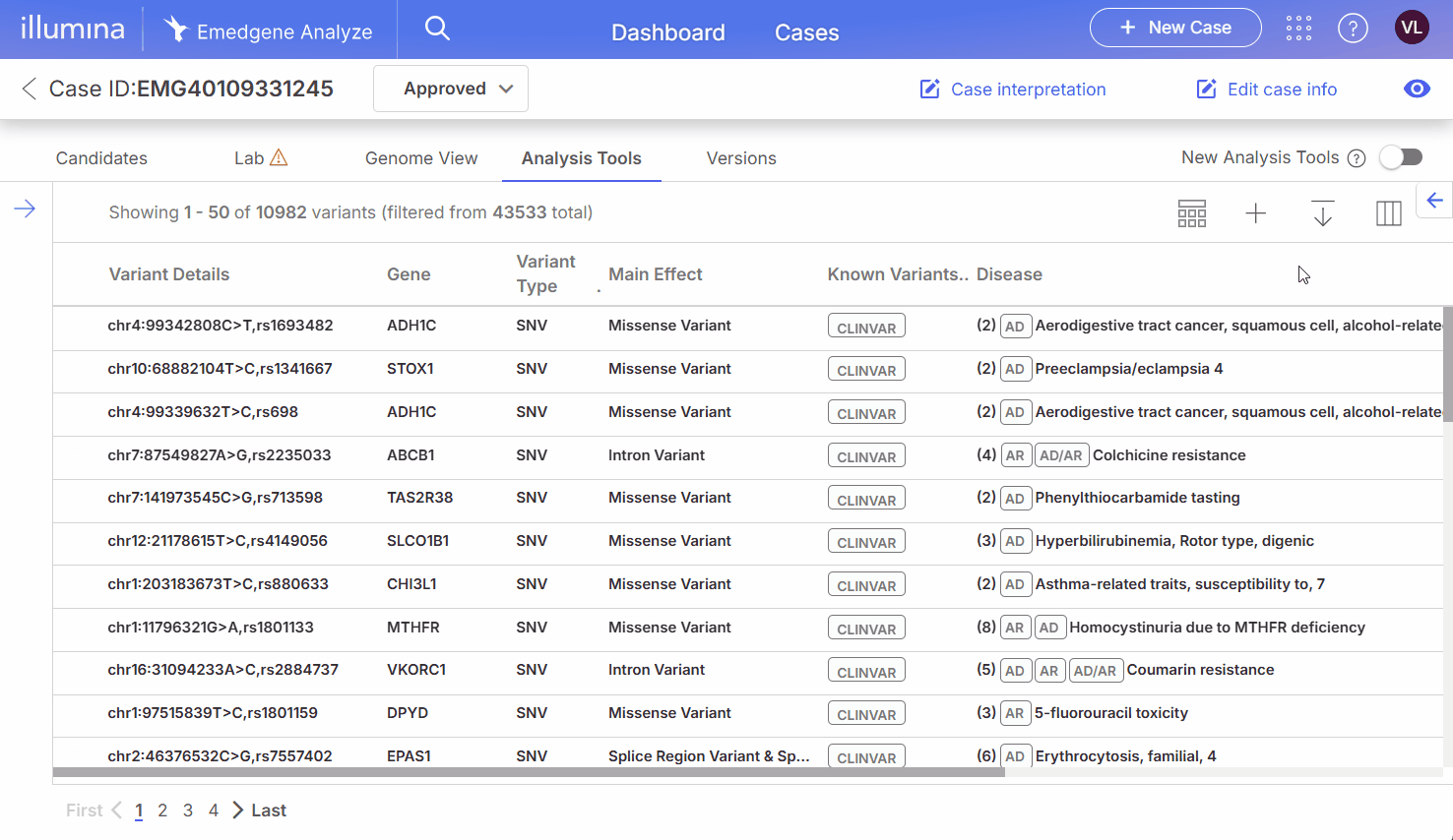 Expanded Case details panel on an individual case page
