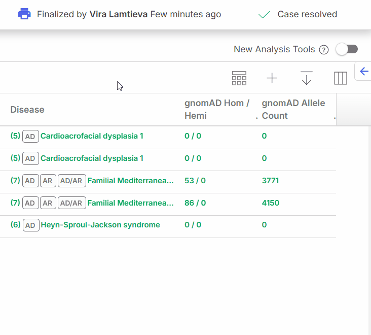The report menu on an individual case page, showing available reports and the Download action.